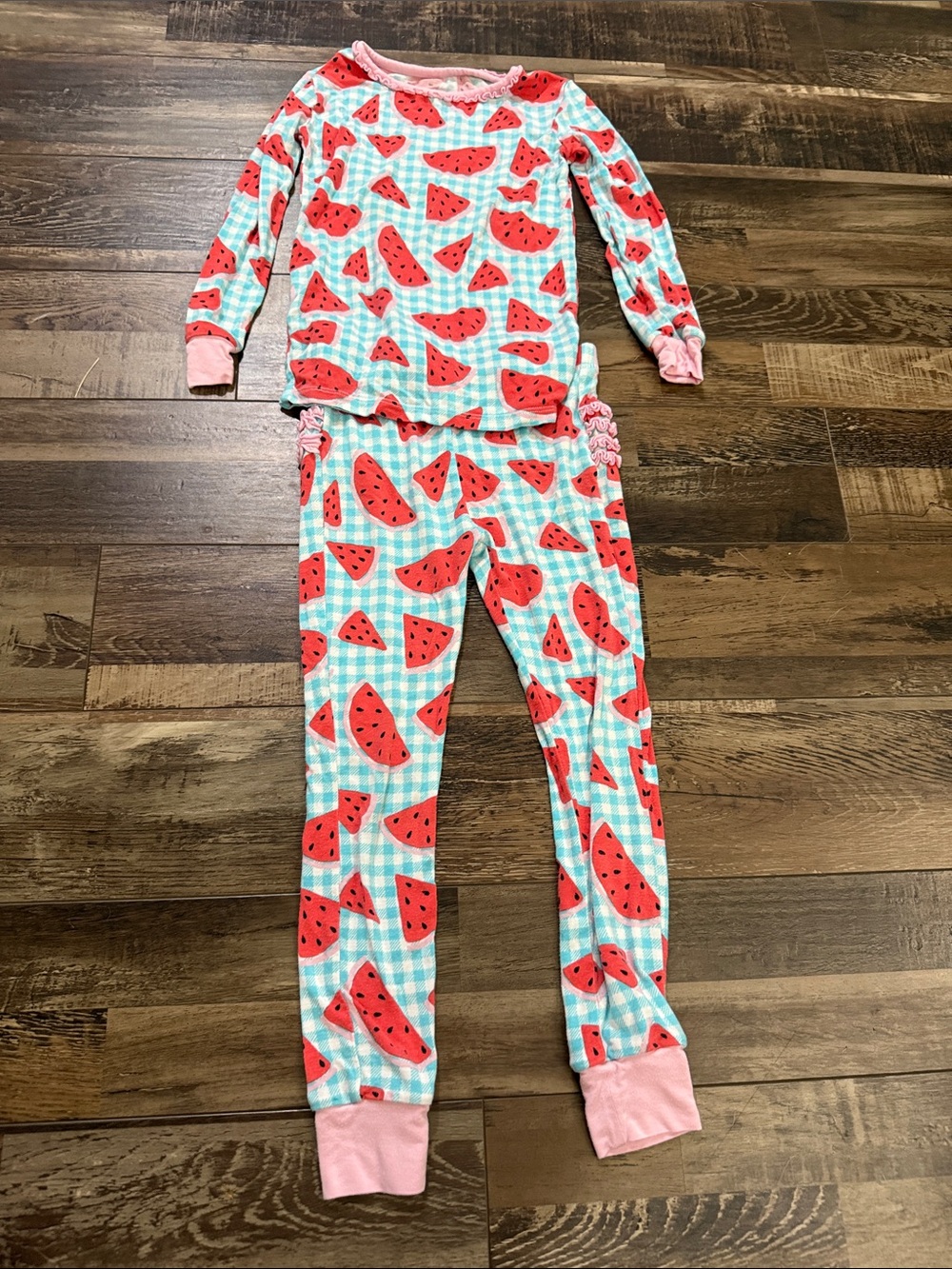 Girls Pink & Aqua Watermelon Print Pajama Set - Cute Two-Piece Sleepwear